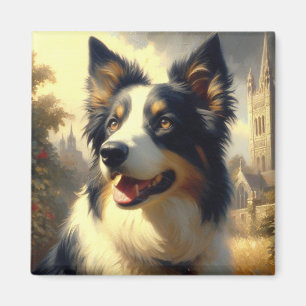 Vintage Border Collie Painting Magnet
