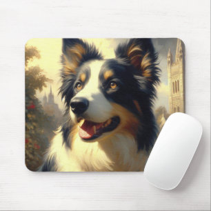 Vintage Border Collie Painting Mouse Pad