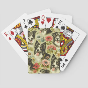 Vintage Border Collie Painting Poker Cards