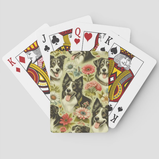 Vintage Border Collie Painting Poker Cards (Back)