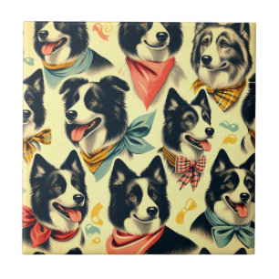 Vintage Border Collie Seamless Ceramic Tile