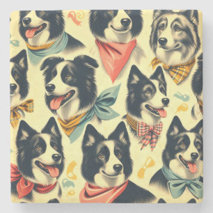 Vintage Border Collie Seamless Stone Coaster