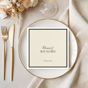 Vintage Border Ivory & Black Old Money Wedding Napkins