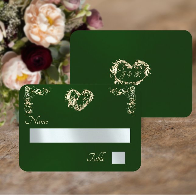 Vintage Border & Monogram - Emerald Place Card (Creator Uploaded)