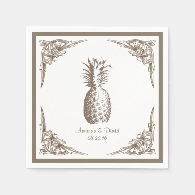Vintage Border Pineapple Wedding Paper Napkins (Front)