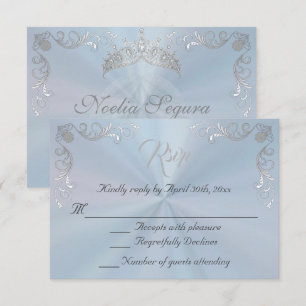 Vintage Border Quinceanera - Pastel Blue/Silver RSVP Card