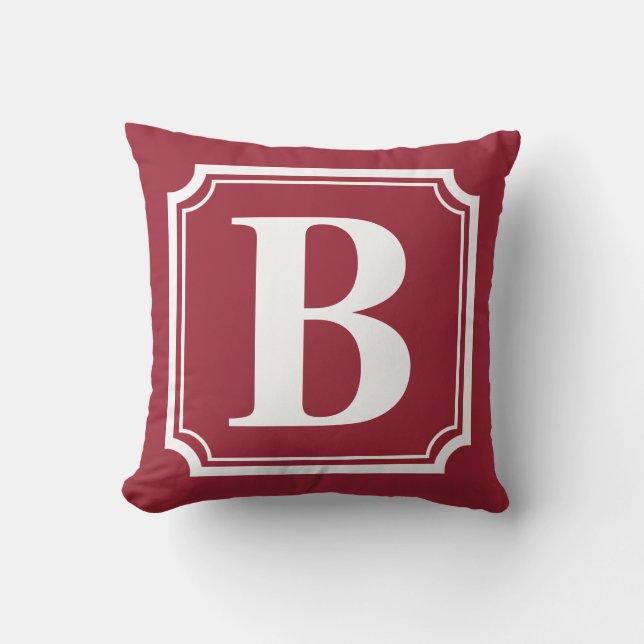 Vintage Border | Red Personalized Monogram Pillow (Front)