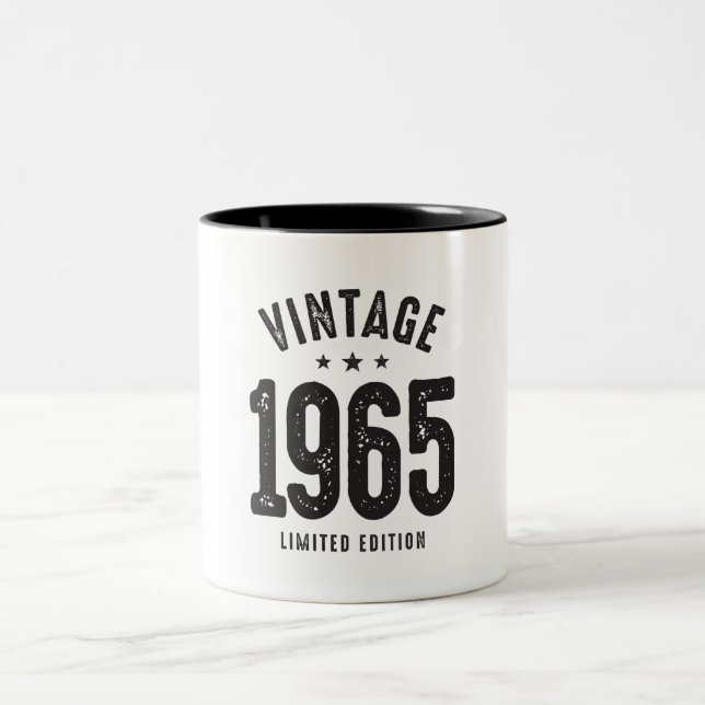 Vintage Born in 1965 - 57th Birthday Retro Classic Two-Tone Coffee Mug (Center)