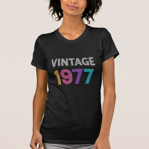 Vintage Born in 1977 Multicolor Birthday T_Shirt