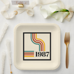 Vintage Born in 1987 Retro 40th Birthday Paper Plates