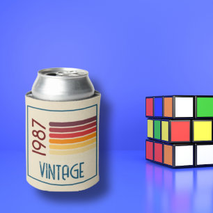 Vintage Born in 1987 Retro Stripe 40th Birthday Can Cooler