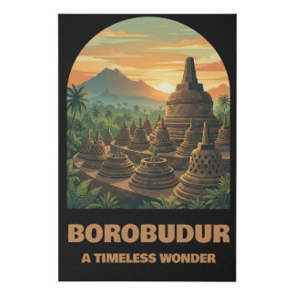 Vintage Borobudur Temple Indonesia Sunrise Travel Faux Canvas Print