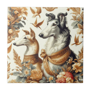 Vintage Borzoi Dog Illustration Ceramic Tile