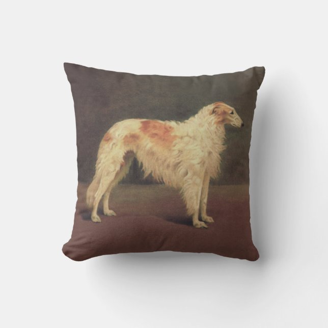 Vintage Borzoi Throw Pillow (Front)