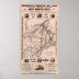 Vintage Boston and Montreal Railroad Map (1887) Poster