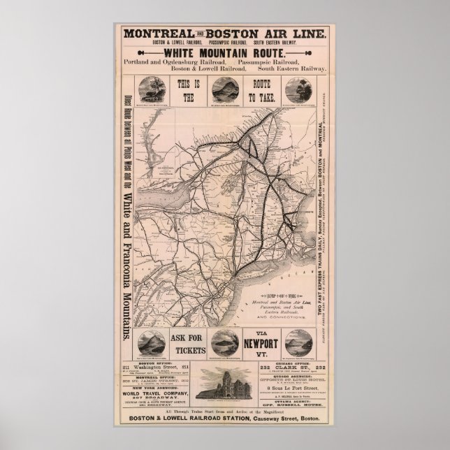 Vintage Boston and Montreal Railroad Map (1887) Poster (Front)