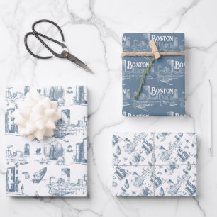 Vintage Boston Blue Gift Wrap Set