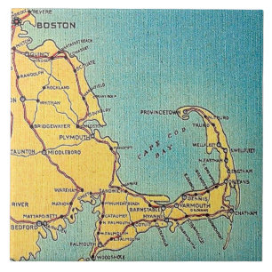 Vintage Boston Cape Cod Map Ceramic Tile