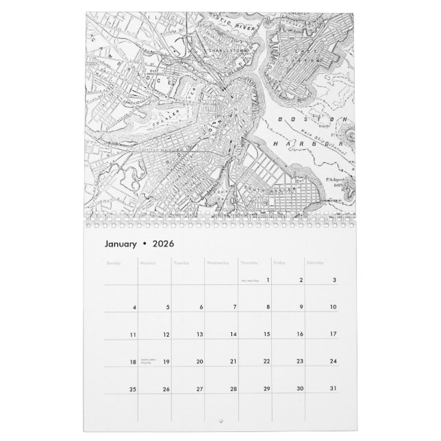 Vintage Boston Cartographs Calendar (Jan 2026)