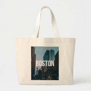Vintage Boston Cityscape Print - Historic Architec Large Tote Bag