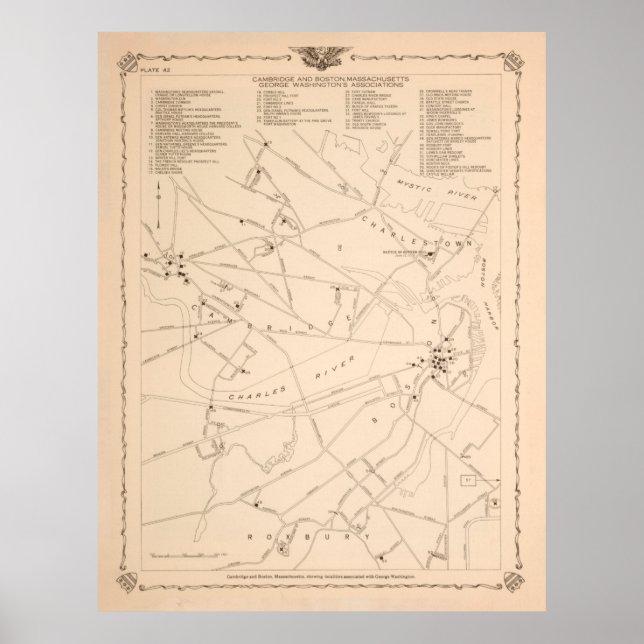 Vintage Boston George Washington Landmark Map Poster (Front)