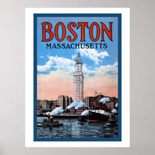 Vintage Boston Harbor Massachusetts Travel Poster