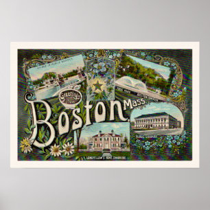 Vintage Boston Landmarks Print