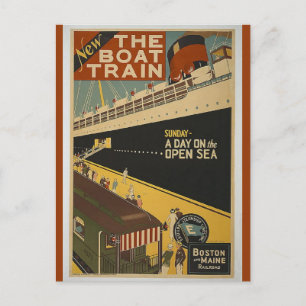 Vintage Boston Maine Railroad Boat Train Postcard