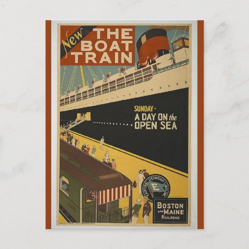 Vintage Boston Maine Railroad Boat Train Postcard