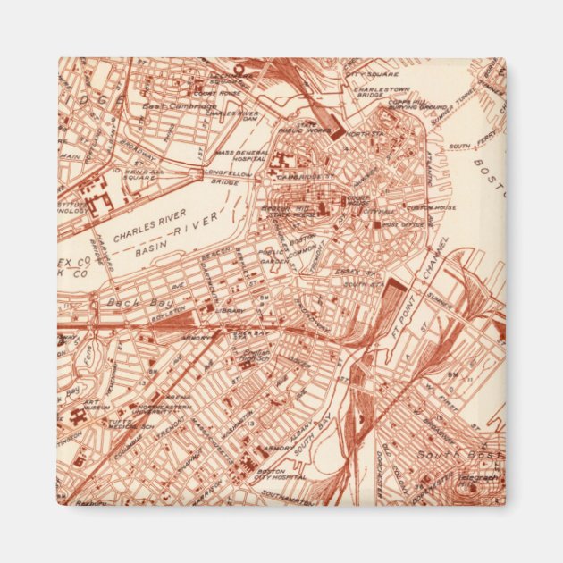 Boston City Souvenir Magnet - Classic Magnets, Rubber, Topographical Design, Made In USA