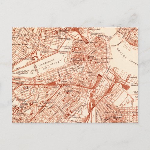 Vintage Boston Map Postcard
