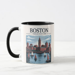 Vintage Boston Massachusetts Cityscape & Sailboats Mug