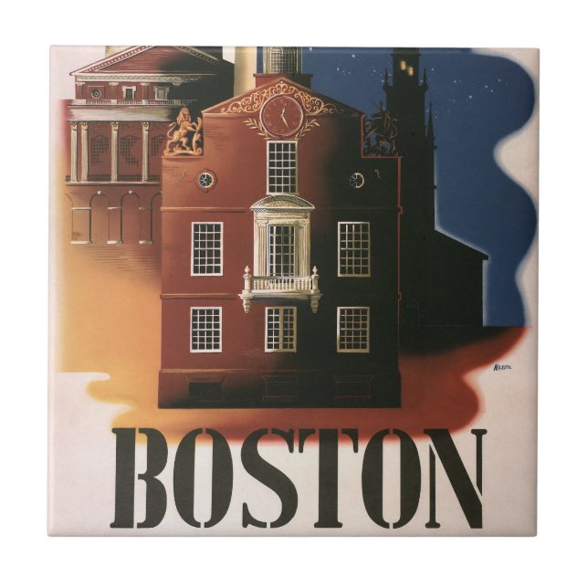 Vintage Boston, Massachusetts Paul Revere's Ride Ceramic Tile (Front)