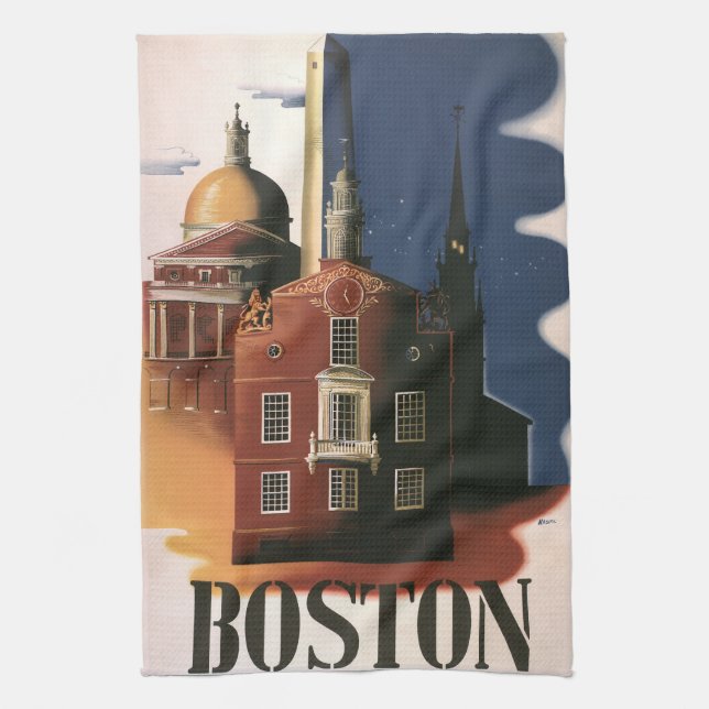 Vintage Boston, Massachusetts Paul Revere's Ride Kitchen Towel (Vertical)
