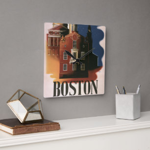 Vintage Boston, Massachusetts Paul Revere's Ride Square Wall Clock