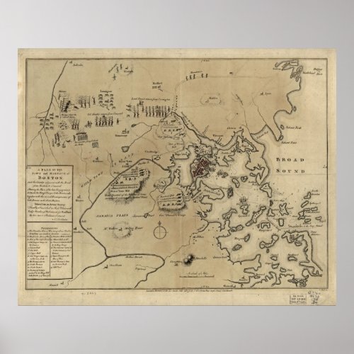 Vintage Boston Revolutionary War Map 1775 Poster