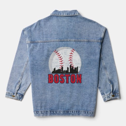 Vintage Boston Skyline Baseball Throwback For Red  Denim Jacket