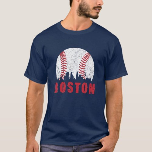 Vintage Boston Skyline Baseball Throwback For Red T_Shirt