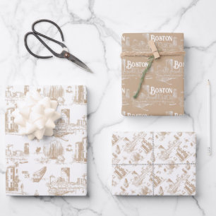 Vintage Boston Tan and White Wrapping Paper Sheets