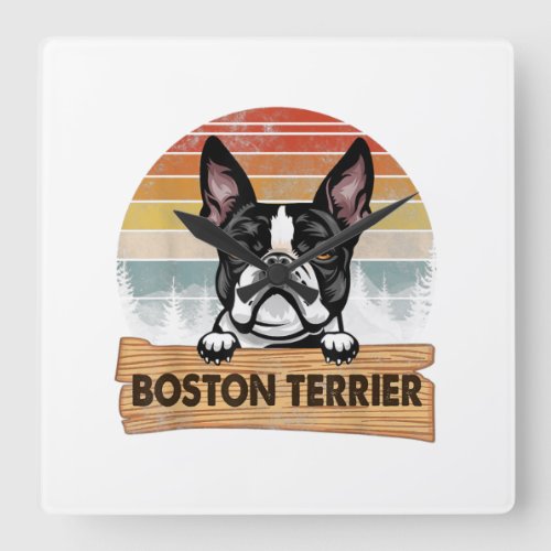 Vintage Boston Terrier Funny Retro Gift Dog Lover Square Wall Clock