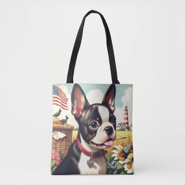 Vintage Boston Terrier Illustration Tote Bag (Front)
