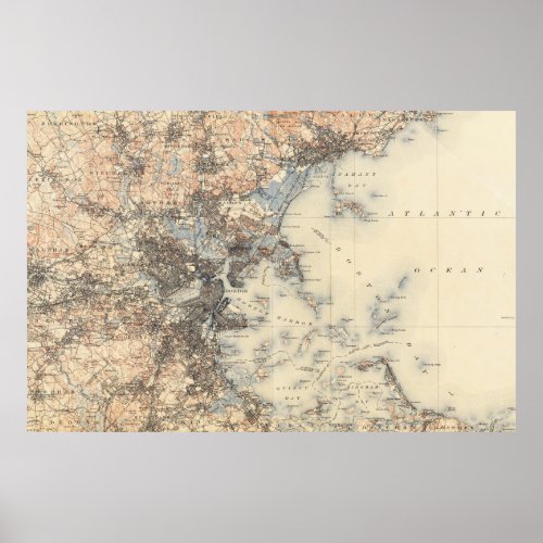 Vintage Boston Topographic Map 1900 Poster