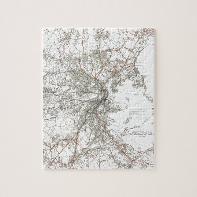 Vintage Boston Transit Line Map (1914) Jigsaw Puzzle (Vertical)