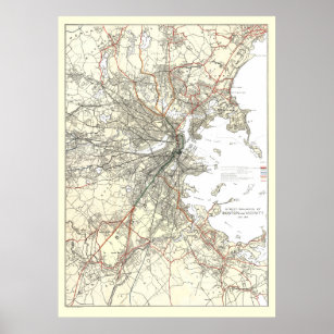 Vintage Boston Transit Line Map (1914) Poster