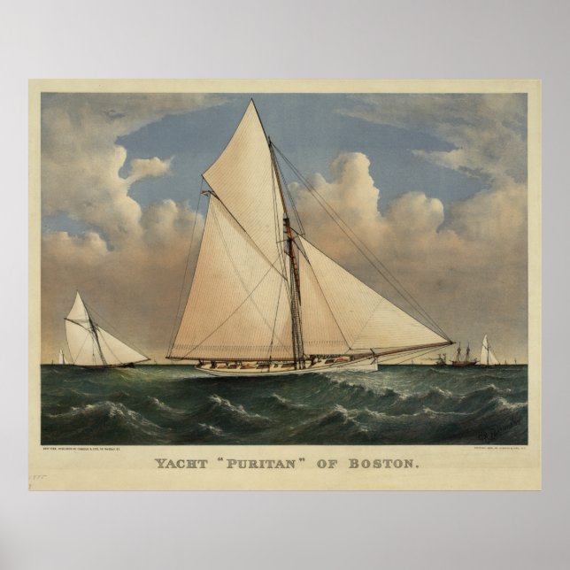 Vintage Boston Yacht Puritan Illustration (1885) Poster (Front)