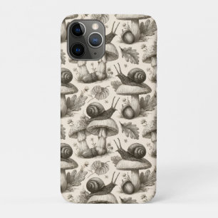 Vintage Botanica Pattern of Snails and Mushrooms iPhone 11 Pro Case