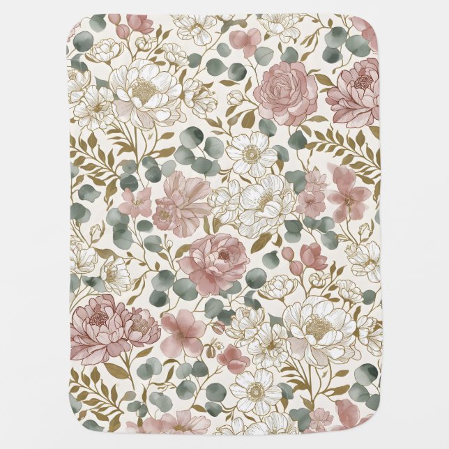 Vintage Botanical All-Over Pattern Baby Blanket  (Front)