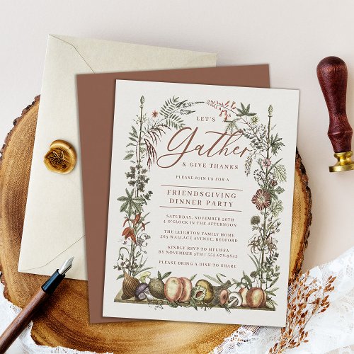 Vintage Botanical and Mushrooms Friendsgiving  Invitation