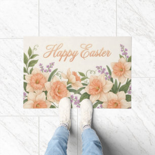 Vintage Botanical Apricot Tulip Easter Welcome Mat