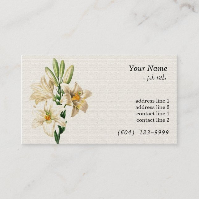 Vintage botanical art lily flowers professional business card (Front)